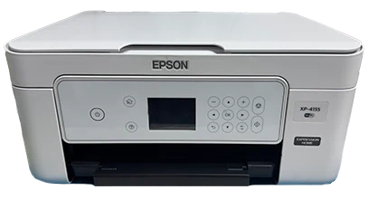Epson XP-4155 mit Bedienfeld und geöffneter Papierausgabe von vorne